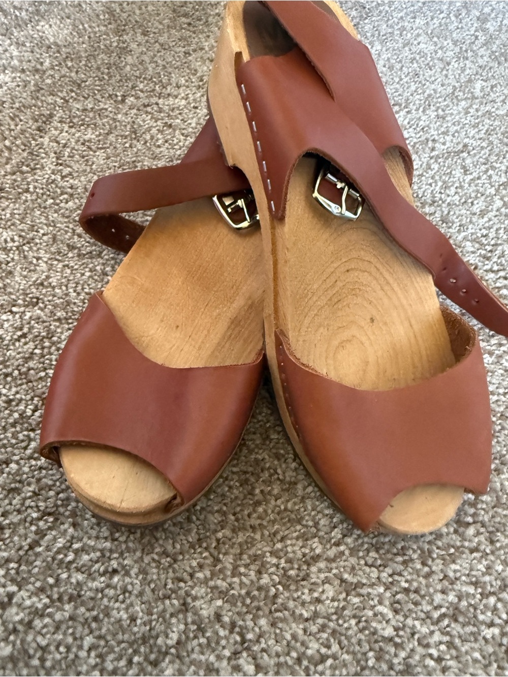 Brown Leather Peep-Toe Slingback Sandals